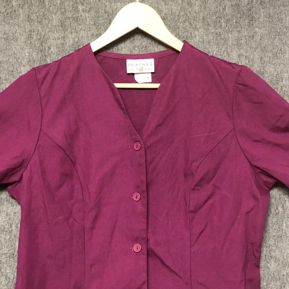 Peaches Scrub Top Womens Medium Purple Short Sleeve Pockets Button Tie Uniform - Image 2 of 4