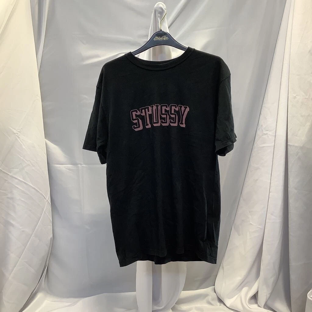 Stussy Mens 3d collegiate PIG Dyed Graphic T Shirt Black Pink Crew Neck M New
