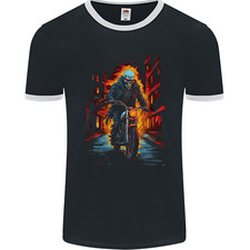 Fire Skull Rider Cafe Racer Motorrad Biker Herren Ringer T-Shirt FotL