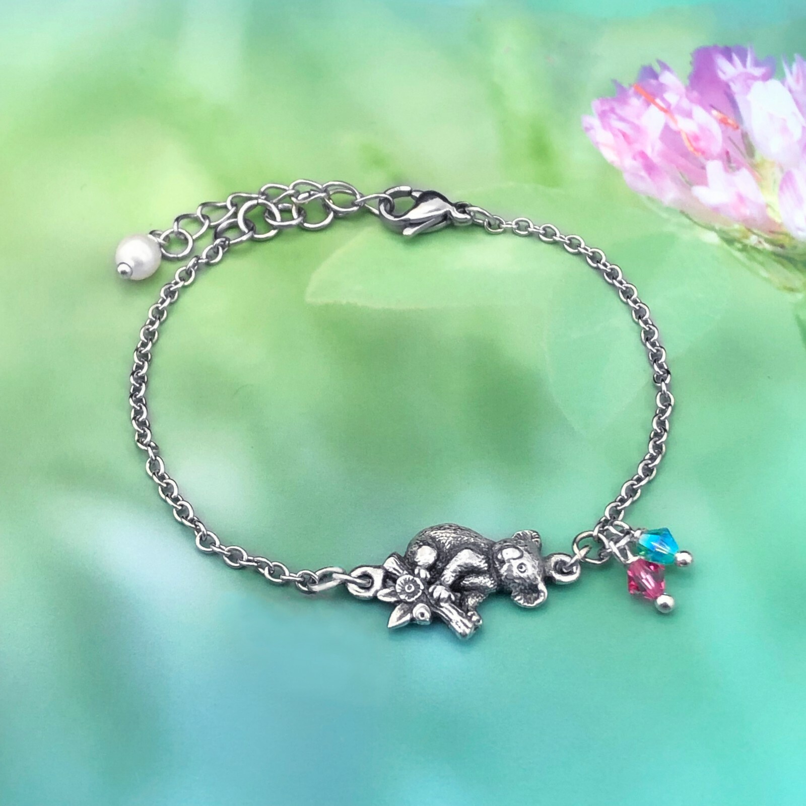 Dainty Australian Koala Charm Bracelet for Women,Pewter & Steel, Adjustable eBay