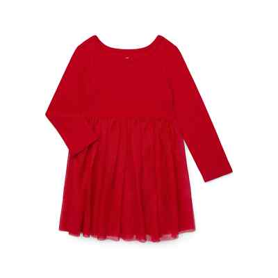 Wonder Nation Toddler Girls Tutu Dress with Long Sleeves, Red 12M