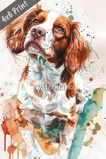 Dog Brittany Spaniel in retro pin-up style watercolor Art 4x6 Print