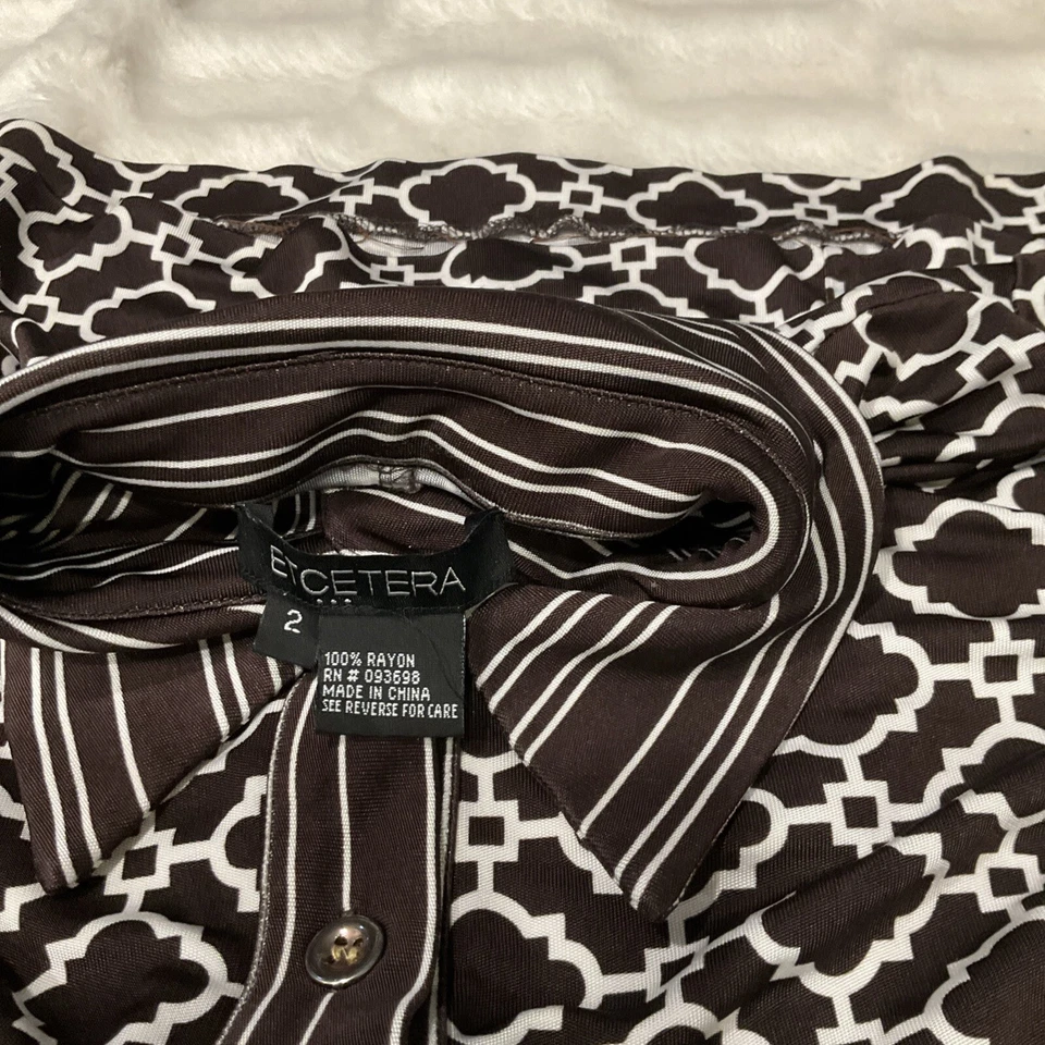 Vestido para mujer Etcetera estilo retro estampado geométrico marrón y blanco talla 2 Foto 3 de 4