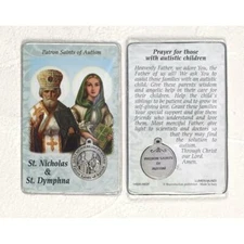 Saints St. Nicholas + Dymphna with Medal & Prayer - Plastic Coated Holy Card