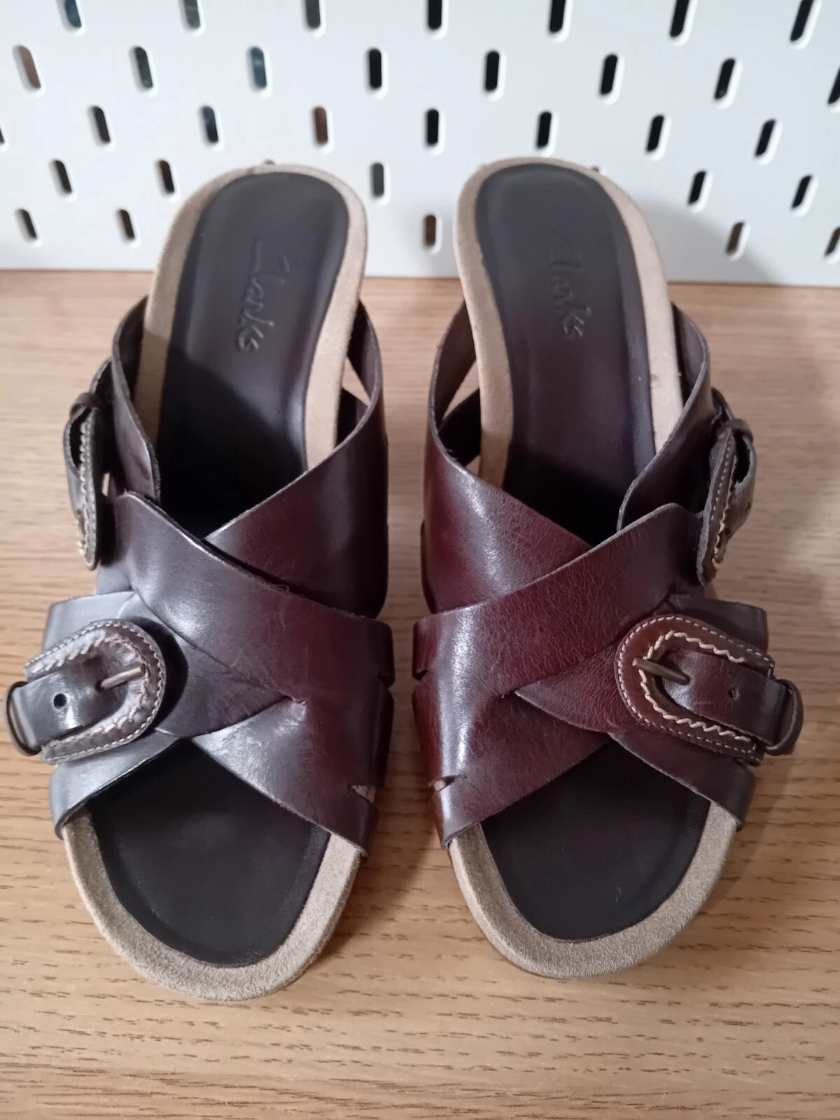 Muli sandali slip on donna in pelle uk 3 5 D Clarks tacco 2 5" smart casual