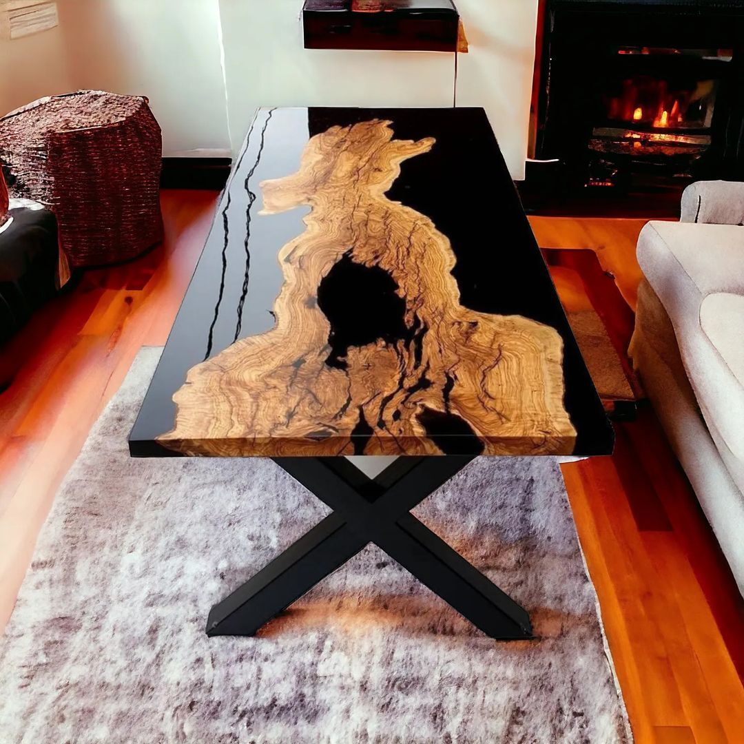 Black Epoxy Wood River Table Handmade Modern Resin Art-image