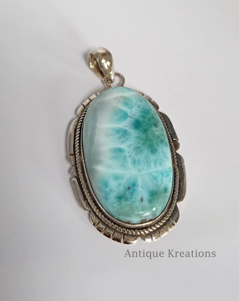 Ювелирные изделия кулон из натурального ларимара из стерлингового серебра 925 пробы с целебным голубым кристаллом - Изображение 2 из 4
