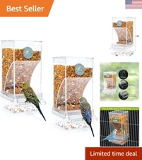 2 Pack No Mess Automatic Bird Transparent Food Container Cage Acrylic Parrot ...