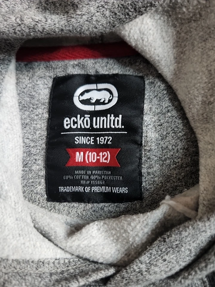 Sudadera con Capucha Ecko Unlimited Gris Niños Talla Mediana 10/12 Pullover Informal Logo Comodidad Foto 3 de 3