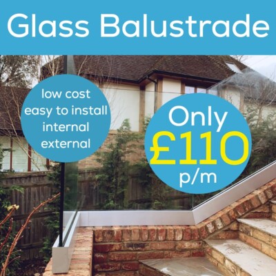 Rahmenloses Glasgeländer-Set £110 p/m - PERFEKT FÜR PODESTE/TREPPEN/BALKON