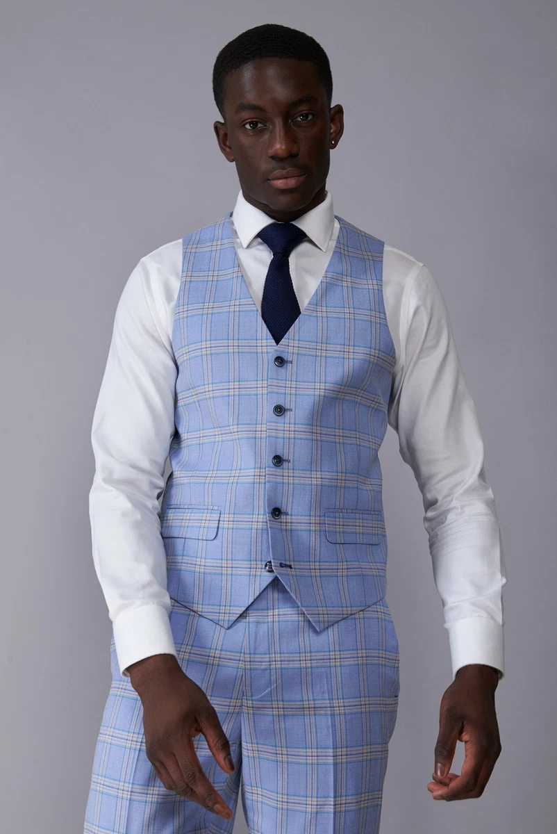 Light blue check waistcoat cheap