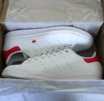 Adidas Stan Smith White/Red Leather Tennis Shoe Originals NEW
