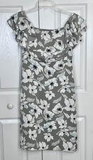 NWT Banana Republic Off Shoulder Gray White Floral Dress Size 6 Petite