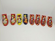 8 VINTAGE Tin Toy KIRCHHOFF Halloween Masquerade Jester CLICKER Noise Maker