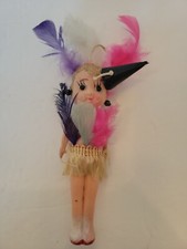 Celluloid Type Flapper Girl Kewpie Feathers Carnival Prize Doll Toy Japan