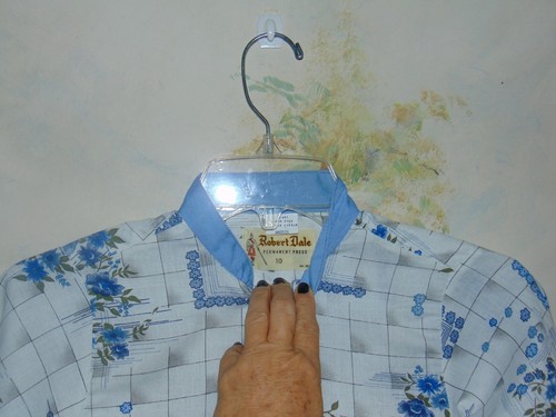 1960s Robert Dale VTG Girl's Long Sleeve Button Front Shirt White Blue Floral 10 - Picture 2 of 3