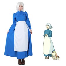 Women's Sophie Maid Blue Dress Cosplay Costume with White Apron