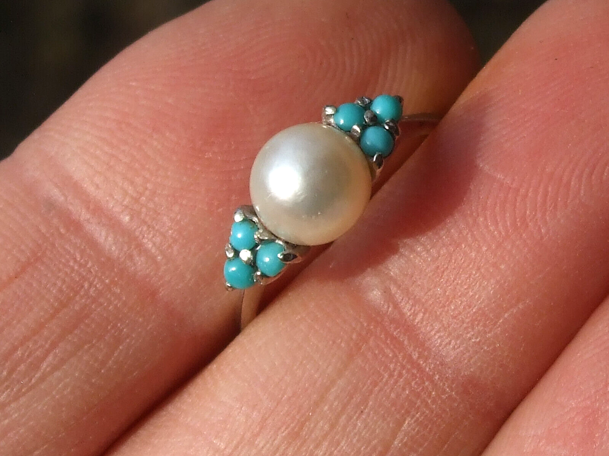 Bague Ancienne Vintage Années 1960/70 En Or Blanc 18K (750/1000°) Avec 2 Perles De Culture 7,5mm - Taille 51
