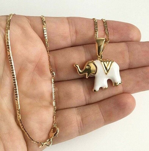 18K GOLD FILLED WHITE ELEPHANT NECKLACE 