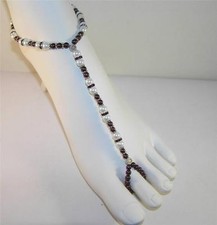 Pearl and Burgundy Bead Magnetic Foot Jewelry Anklet with Toe Ring Attached
