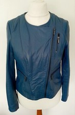 M&s Autograph - Soft Real Leather Jacket Blue Size 12 - Stunning