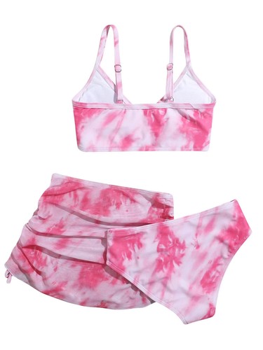 Girls Swimsuit Tie Dye Bikini Cover Up Bathing Suit Holiday Swimwear 3Pcs Top - Picture 17 of 40