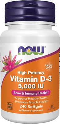 NOW Foods Vitamin D-3 5,000 IU High Potency Structural Support 120 Softgels