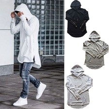 NEW Men's Hipster Long Line Hip Hop Zipper Hoodie Sweatshirts Jacket Pullover