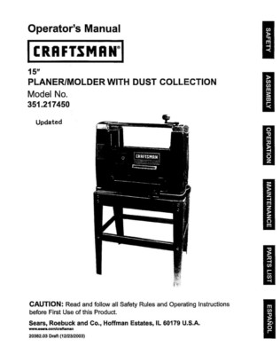 #ad Craftsman 351.217450 Planer Owners Instruction Manual $20.24