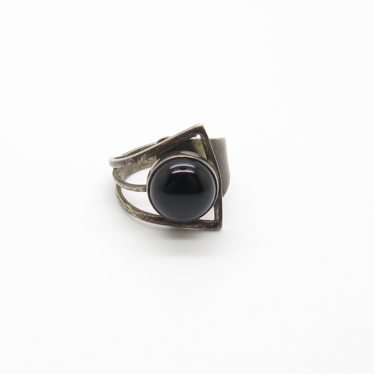 Vintage 1970s 925 Sterling Silver Onyx Modernist Ring Size 8 | eBay