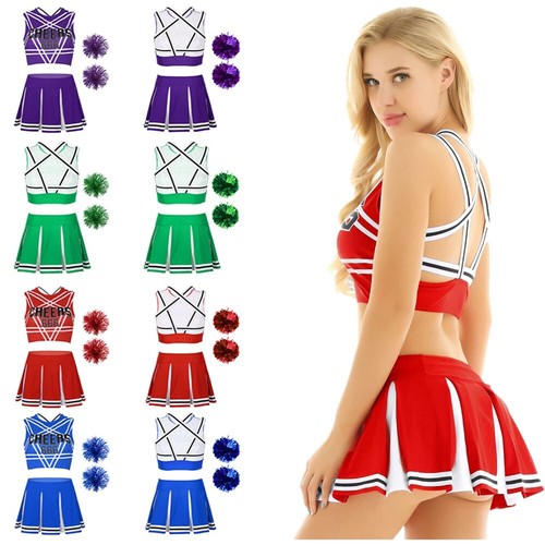 Women's Crop Top With Skirts Strappy Back Cheer Up Outfit Cosplay Carnival Club