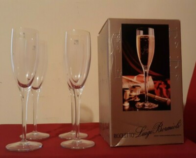  Rigoletto Luigi Bormioli Glassware Champagne Flute Set of 4 Barware Crystal    