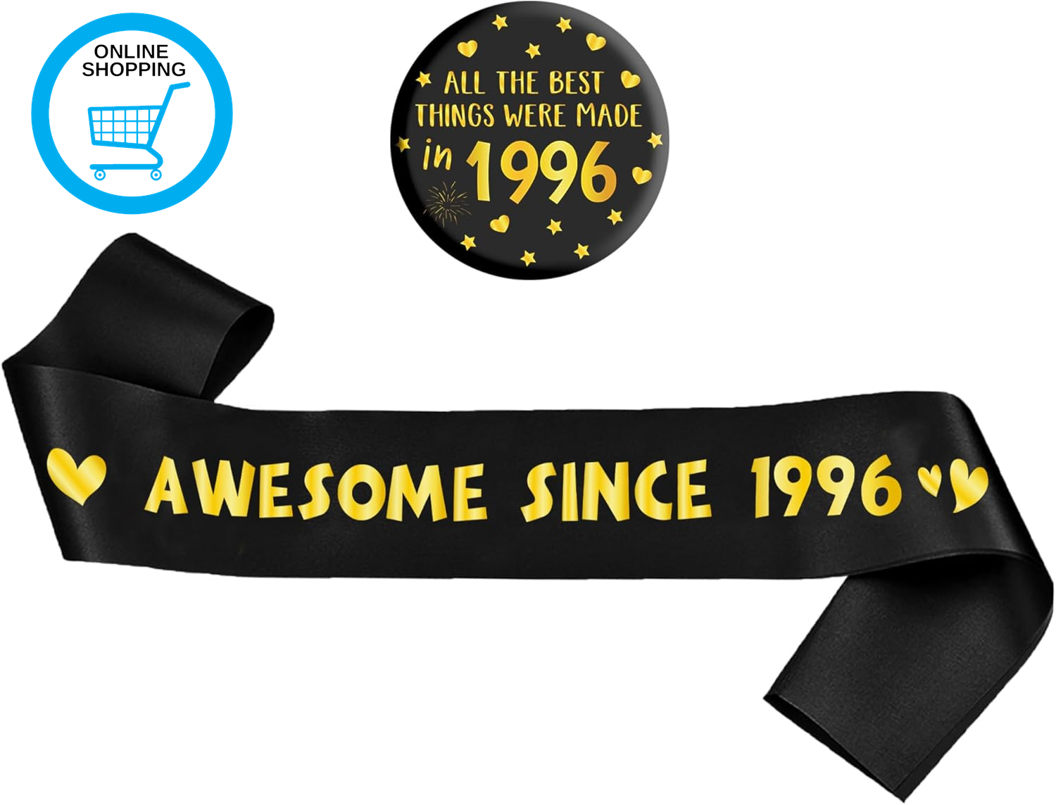 30Th Birthday Decorations Sash Set - Black and Gold Awesome since 1996 Sash with