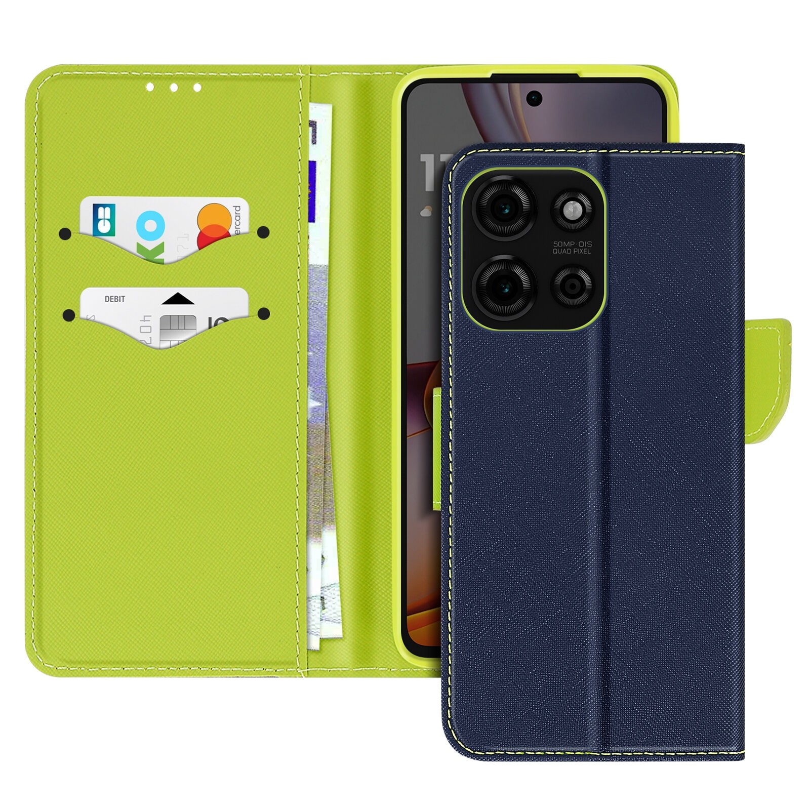 Protéger l'écran du Moto G75 avec cet étui portefeuille antichoc bleu nuit