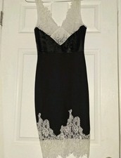Modern 90s Y2K Inspired Bi-Material Eyelash Lace Slipdress Size S Black & White 