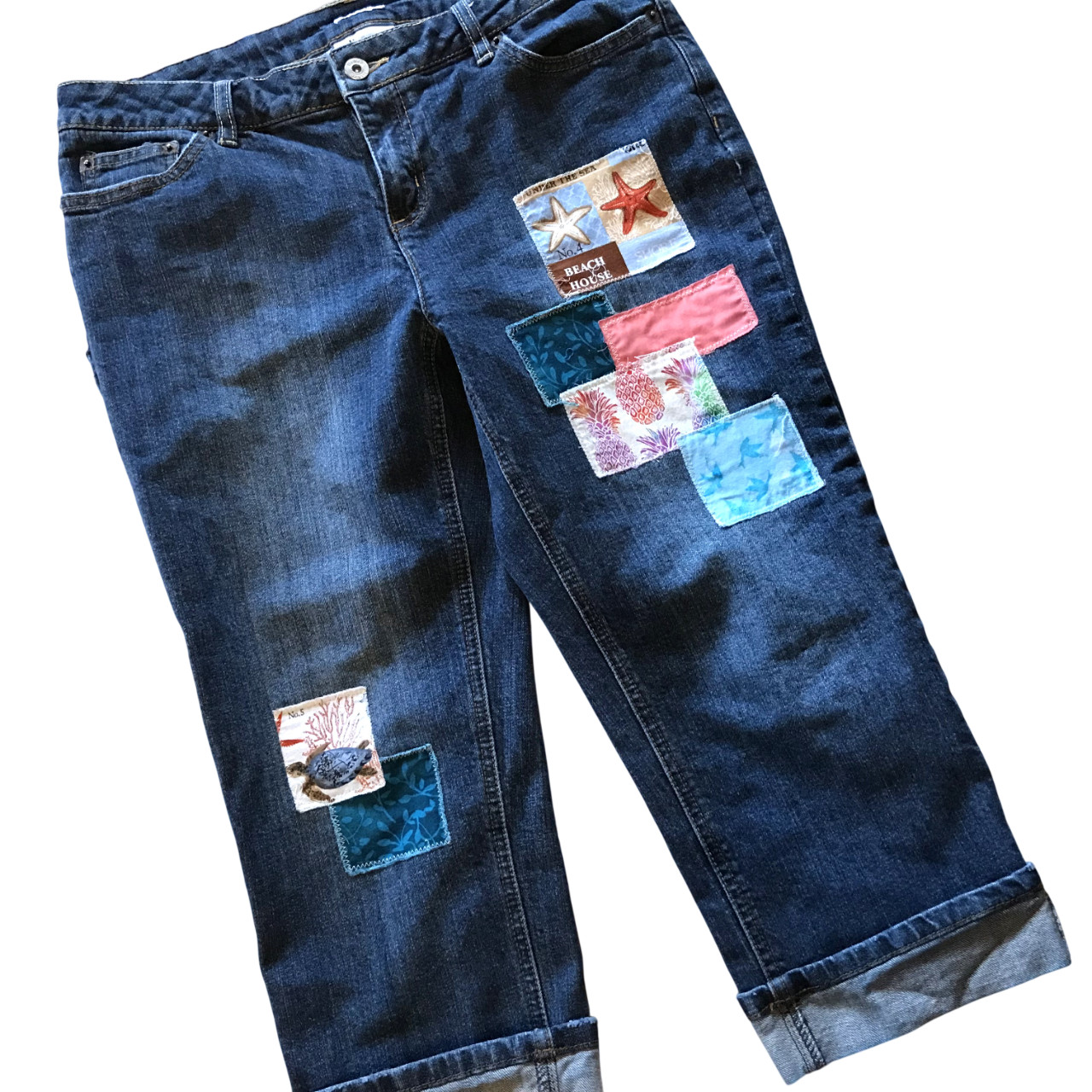 Upcycled Cropped Jeans Patchwork Capris, andmade … - image 1
