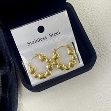 Stainless Steel Gold Tone Beaded Hoop Earring...
