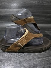 Fitflop TRAKK II Leather Flip-Flops Sandals- Dark Tan/Black, Mens UK 9 EU 43 VGC