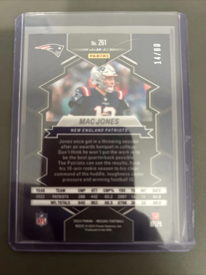 2023 Panini Mosaic National Pride Mac Jones Fusion Red & Yellow Mosaic Prizm /80 - Image 2 of 2