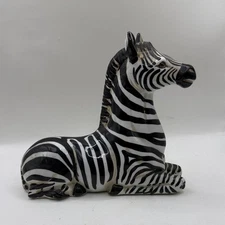 Vintage Zebra Figurine Sculpture Black White Striped Made In Italy MCM Decor