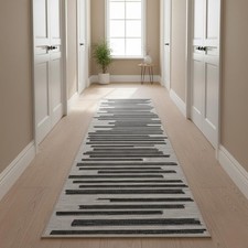 Beige Black 2x6 Runner Rug for Hallway: Modern Striped Non Slip Hallway Washa...