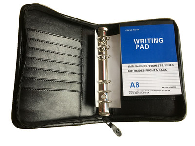  Personal Organizer Reißverschluss Ringbuch 6 Ringe in PU Leder schwarz 9985C Solar 