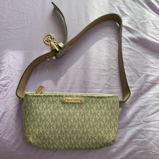Michael Kors Beige Brown Logo Shoulder Bag Gold Hardware Brand Charm