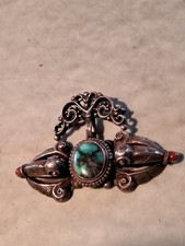 Antike Alte Brosche 835 Silber Gestempelt Stein Rot Blau Schwarz (6281)