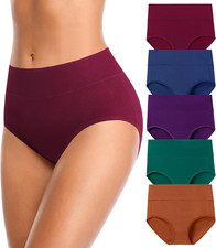Womens Mid High Waisted Cotton Underwear Breathable Briefs Panties 5 Pack