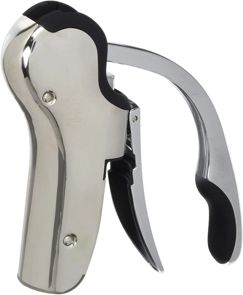 Elegant Chrome Vertical Corkscrew Wine Opener with Non-Slip Grip & Foil Cutter - Image 3 of 4