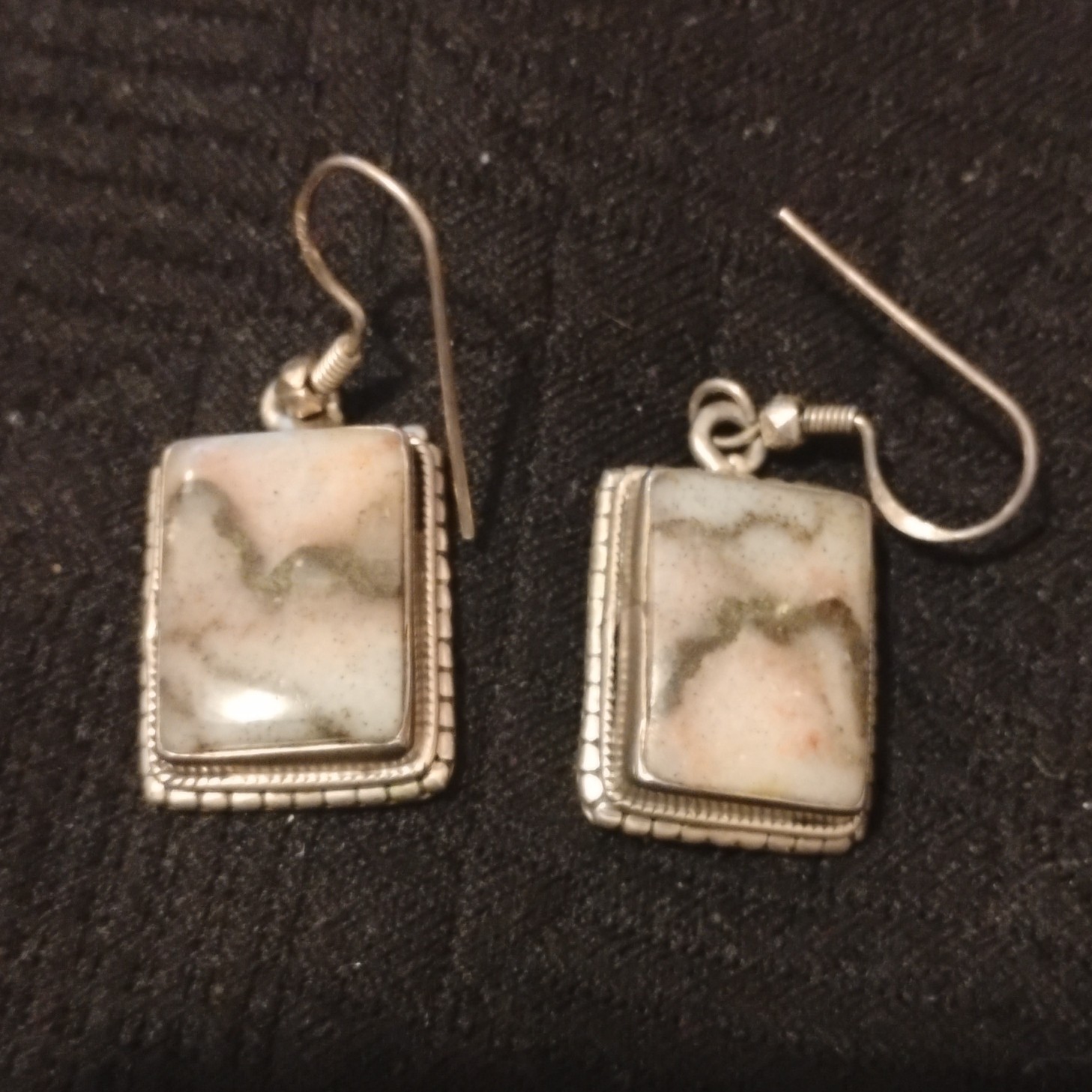 Vintage Rectangular Stone Dangle Earrings Silver … - image 1