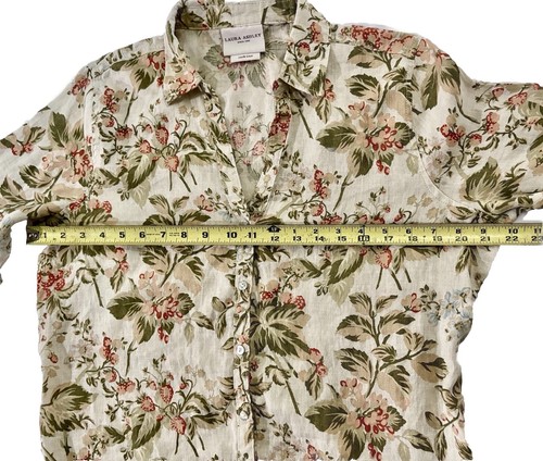 Laura Ashley Floral Button Up Shirt Linen Blouse Womens Sz Large Casual READ - Picture 3 of 10