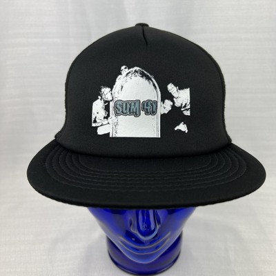 Sum 41 Hat Black Snap Back Cap Mesh Trucker Punk Rock Band Grave Zombie Logo