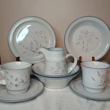 NORITAKE WOODSTOCK SIDE PLATE BOWLS CUPS CREAMER SAUCER 2 PLACE SETTING PARTIALS
